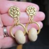 Neat vintage signed C. Stein earrings dangle chunky bead & rose