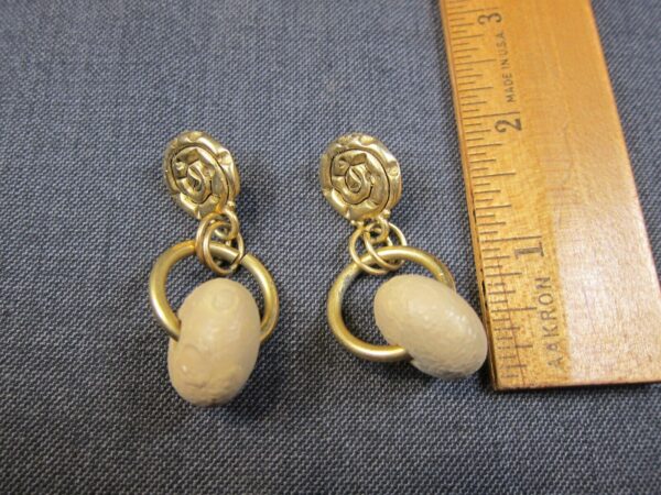 Neat vintage signed C. Stein earrings dangle chunky bead & rose - Image 2