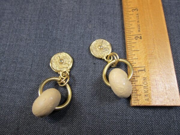 Neat vintage signed C. Stein earrings dangle chunky bead & rose - Image 3