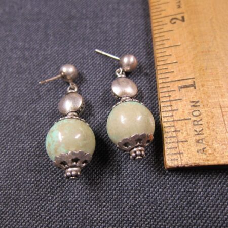 Wow! Gorgeous sterling silver & large light green/tan turquoise stone earrings