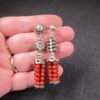Neat asymmetrical sterling silver & red/orange bead artisan dangle earrings