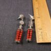 Neat asymmetrical sterling silver & red/orange bead artisan dangle earrings - Image 2