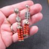 Neat asymmetrical sterling silver & red/orange bead artisan dangle earrings - Image 4