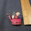 Adorable enameled watering can and flowers brooch pin pink blue faux pearls