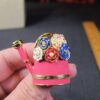 Adorable enameled watering can and flowers brooch pin pink blue faux pearls - Image 4