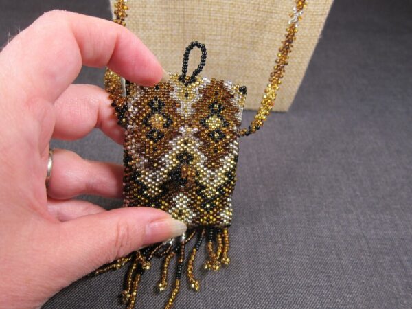 Gorgeous handmade seed bead stash pouch 34" necklace leopard print zigzag - Image 3