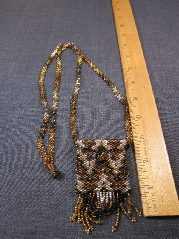 Gorgeous handmade seed bead stash pouch 34" necklace leopard print zigzag - Image 4