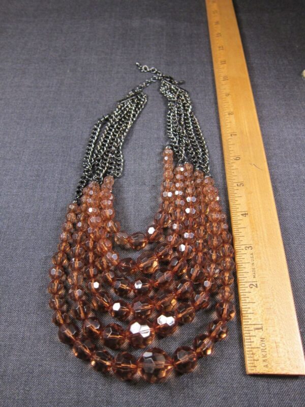 Beautiful gunmetal & amber colored acrylic bead tiered necklace Joan Rivers - Image 5