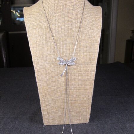 Gorgeous vintage rhinestone dragonfly & white dangle bead slide necklace