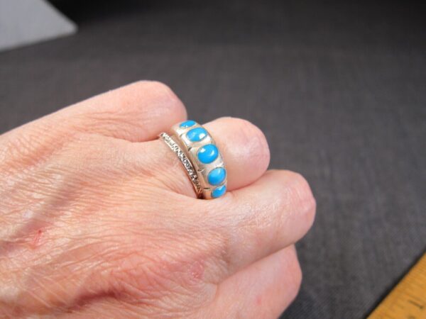 Neat vintage sterling silver blue enamel drops band ring size 7 - Image 4