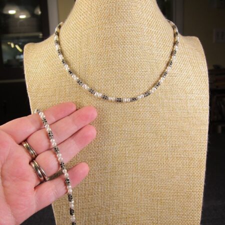 Gorgeous real small pearls & sterling silver bead bracelet & necklace set