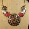 Wow! Gorgeous vintage Brutalist necklace cuff bracelet set brass red - Image 2