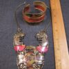 Wow! Gorgeous vintage Brutalist necklace cuff bracelet set brass red - Image 4