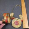 Wow! Gorgeous vintage Brutalist necklace cuff bracelet set brass red - Image 5