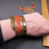 Wow! Gorgeous vintage Brutalist necklace cuff bracelet set brass red - Image 6