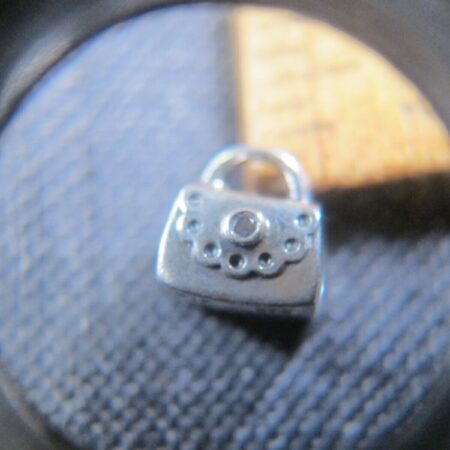 Cute Pandora ALE sterling silver purse bead charm w/tiny pink stone