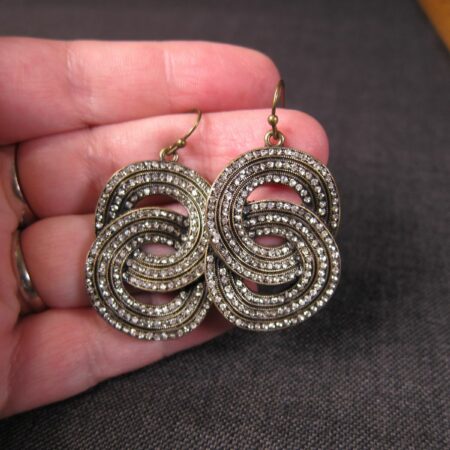GORGEOUS Lia Sophia brass tone pave rhinestone wavy rings dangle earrings 1.75"