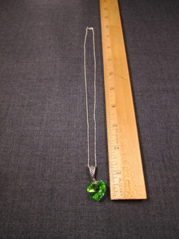 Beautiful lime green AB crystal heart pendant sterling silver 18" necklace - Image 5