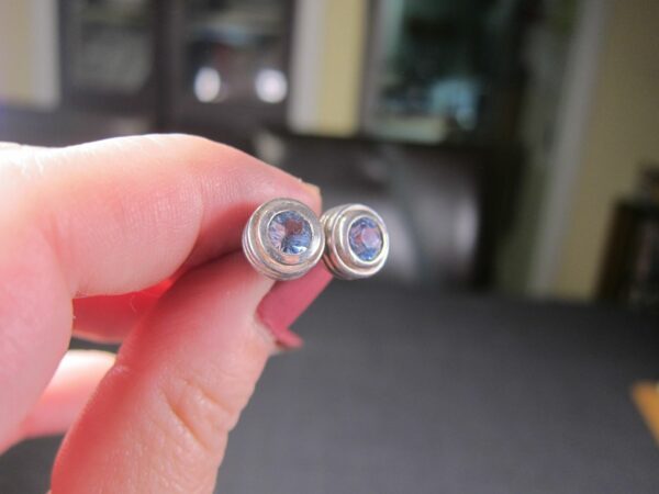 Beautiful sterling silver blue stone maybe topaz solitaire earrings modern - Image 5