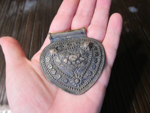 Antique Modesty Plate Caping embossed sterling silver slide pendant 1800's RARE