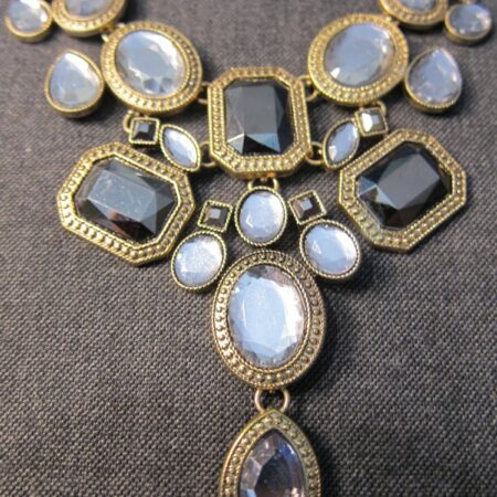 Erica Lyons designer statement necklace antique gold tone faceted mirrors black