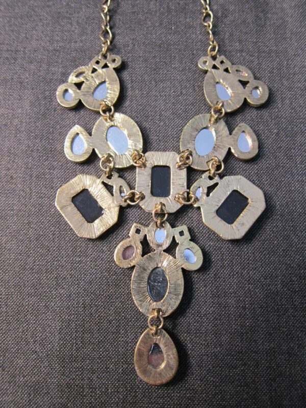 Erica Lyons designer statement necklace antique gold tone faceted mirrors black - Image 5