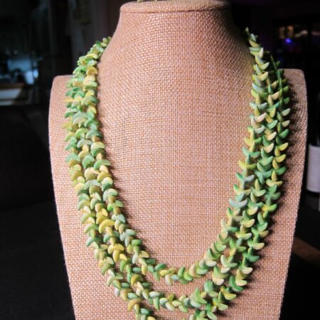 CUTE! Vintage Japan yellow/green banana three strand necklace & clip on earrings