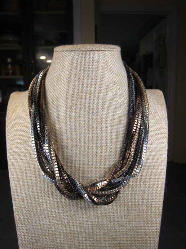 Beautiful, striking mixed metals layered square chains necklace 19-22"