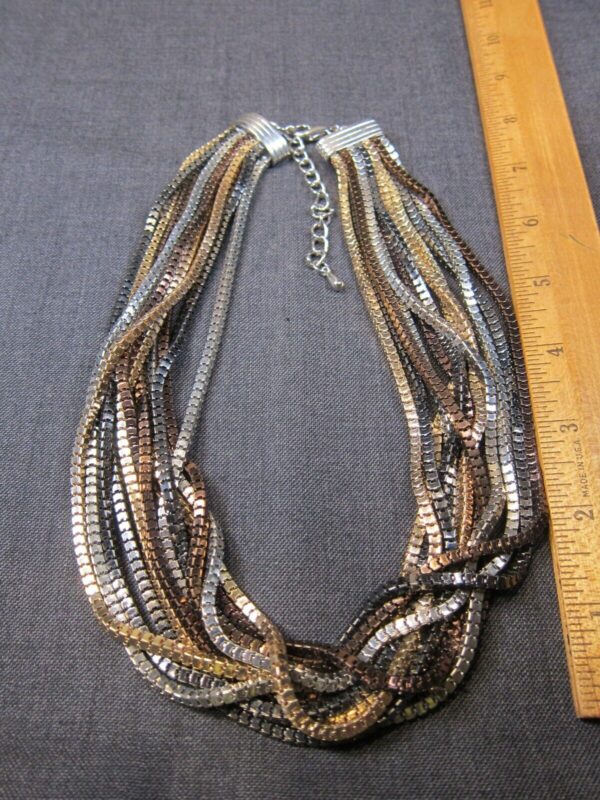 Beautiful, striking mixed metals layered square chains necklace 19-22" - Image 4