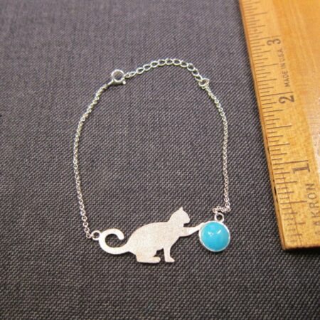 Cute! Sterling silver cat bracelet blue stone up to 7.5" long S925