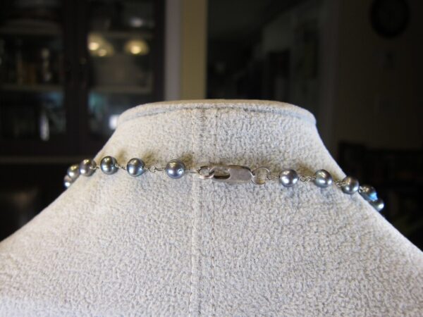Gorgeous 38" necklace real black pearls carved abalone MOP quartz etc. - Image 5