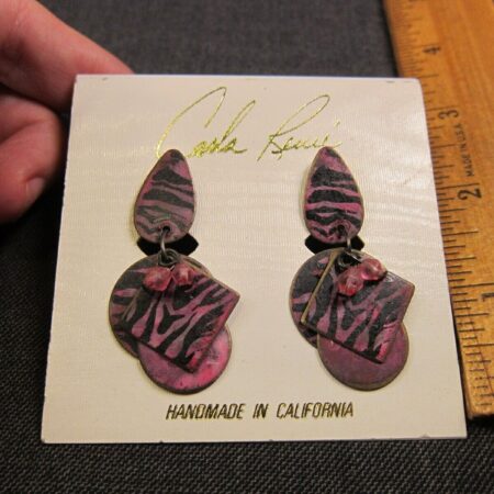 Gorgeous new old stock Carla Renee handmade vintage earrings purple zebra