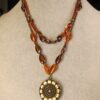 Set of two gorgeeous glass bead & brass-tone sunflower necklaces 15.5-17"
