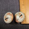 Beautiful vintage enamel cat earrings Weekenders brand round pink gray