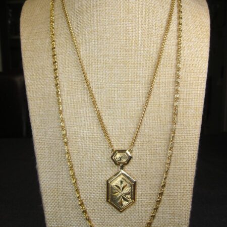 Gorgeous vintage gold plated tiered necklace etched pendant 20-28" long