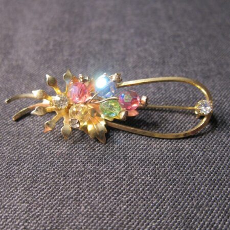 Beautiful vintage pin brooch with AB crystal beads in pastel colors flower