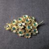 Gorgeous vintage flower cluster lilac? gold tone pin brooch green rhinestones