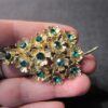 Gorgeous vintage flower cluster lilac? gold tone pin brooch green rhinestones - Image 2