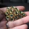 Gorgeous vintage flower cluster lilac? gold tone pin brooch green rhinestones - Image 6