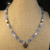 Gorgeous blue white glass beaded necklace w/sterling silver leaf pendant 18" - Image 2