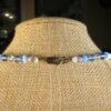 Gorgeous blue white glass beaded necklace w/sterling silver leaf pendant 18" - Image 3