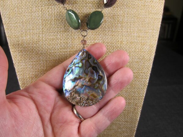 Gorgeous sterling silver abalone necklace purple glass green shell 18" - Image 7