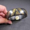 Vintage Eva Graham carved horn and brass bangle bracelet 8"