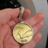 Beautiful large sterling silver bale & bezel w/brass horse coin token Caracol - Image 5