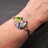 Beautiful millefiori glass cabochon simple silver-tone cuff bracelet