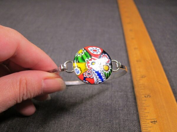Beautiful millefiori glass cabochon simple silver-tone cuff bracelet - Image 2