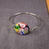 Beautiful millefiori glass cabochon simple silver-tone cuff bracelet - Image 3