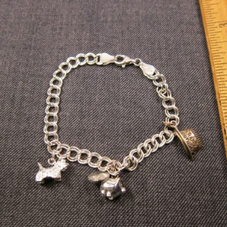 Gorgeous Italian sterling silver 7" double link charm bracelet piggy bank more