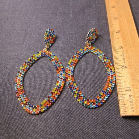 Wow! Gorgeous huge multi-color rhinestone oval dangle earrings NWOT