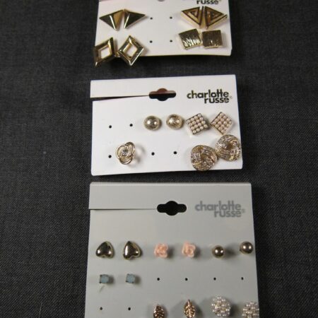 Lot of 13 pairs new on card Charlotte Russe pierced stud earrings gold tone cute